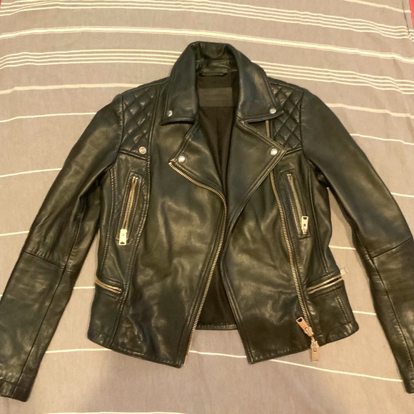 ALL SAINTS Leather Catch Biker Jacket Size 0 - Picture 1 of 10